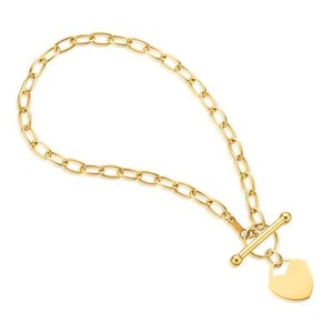 9ct Yellow Gold Silver Filled 19cm T-bar Heart Bracelet - Picture 1 of 1