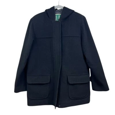 Abrigo Larry Levine Sport Mujer Lana Con Capucha Negro Forro Acolchado Solapa Bolsillos Talla 6 Foto 1 de 4