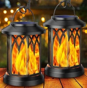 2x LED Laterne Solarleuchte Gartenlampe Leuchte Wetterfest Flammeneffekt Deko - Bild 1 von 20