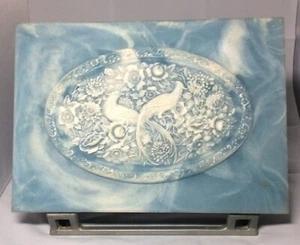 Incolay Soapstone Blue White Bird Of Paradise Floral Jewelry Trinket Box Hinged - Picture 1 of 12