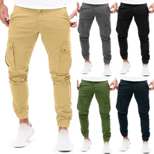 Mens Casual Cargo Pants Joggers Combat Work Pockets Skinny Stretchy Trousers US - Bild 1 von 16