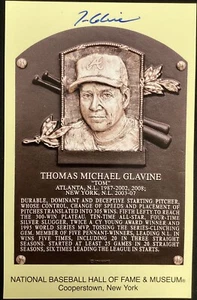 Tom Glavine Signed Gold HOF Plaque Postcard Yellow Atlanta Braves Baseball JSA - Picture 1 of 3