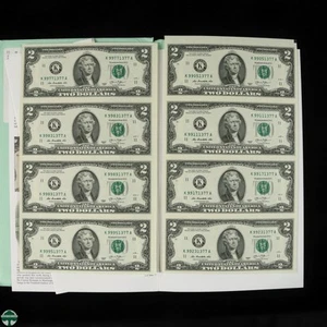 2 Sheets of 4 Notes - Series of 2013 $2 FRK Dallas 99051377 11 17 23 77 83 89 95 - Picture 1 of 20