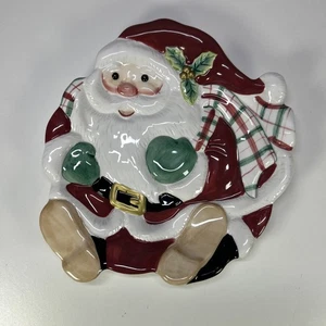 Plato de Navidad Fitz Floyd Cerámica Papá Noel Galleta Decorativa Galleta - Imagen 1 de 6
