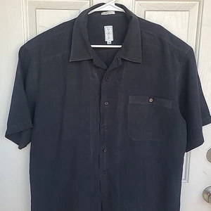 Burma Bibas Silk Shirt Men's XL Black Button-Up Pocket Short Sleeves VGUC - Picture 1 of 9