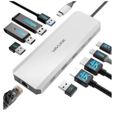 WAVLINK - Docking station per laptop, Hub USB C 10G con doppio HDMI, PD in 100W, - Immagine 1 di 4