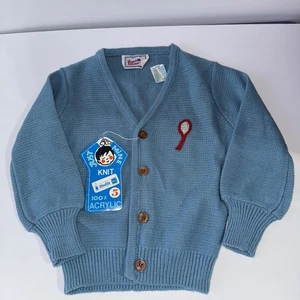 Vtg Boys Knit Cardigan Blue Sweater Sz 5 Just Mine -  Acrylic Tennis - Picture 1 of 6