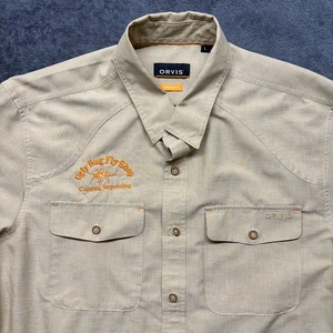 Camicia Orvis uomo grande marrone con bottoni Casper Wyoming brutto insetto mosca negozio pesca - Foto 1 di 10