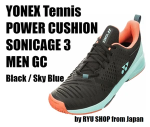 YONEX Tennis Shoes POWER CUSHION SONICAGE 3 MEN GC SHTS3MGC 572 Black / Sky Blue - Picture 1 of 9