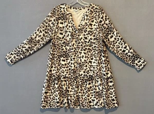 Entro Damen braun Animal Print lange Rollriegel Ärmel Knopfleiste fließende Tunika S - Bild 1 von 13