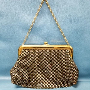 Vintage Whiting & Davis Metal Mesh Handbag Clutch Purse Black & Brass - Picture 1 of 9