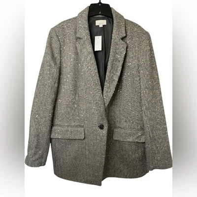 Chaqueta Blazer LOFT Para Mujer 18 Espiga Tostada con Lentejuelas Doradas Lana Nueva con Etiquetas Foto 1 de 4