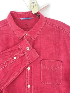 Tommy Bahama Shirt Mens L Sea Glass Breezer Ruby Red Linen Relax Long Sleeve - Picture 1 of 15