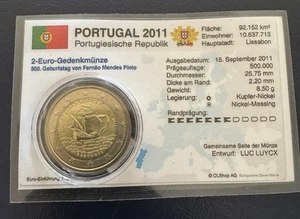 2 Euro Gedenkmünze Portugal 2011 Mendes Pinto unz - Bild 1 von 1