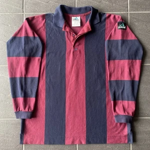 Vintage Adidas Equipment Rugby Shirt M Navy Burgundy Stripe Long Sleeve Made Aus - Picture 1 of 10