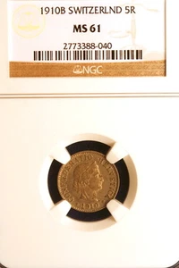 1910-B NGC MS61 SwitzerlaND Five Rappen #E0849 - Picture 1 of 2