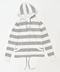CALVIN KLEIN Womens Zip Hoodie Sweater UK 10 Small White Striped Cotton OM59