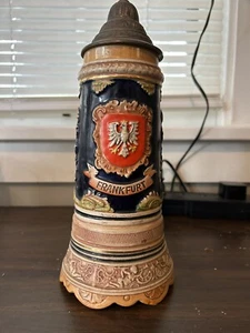 9” Vintage German beer stein Hand Painted Pewter Lid & Wind Up Musical Box - Picture 1 of 6