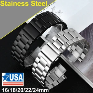 18mm Mens 304 Stainless Steel Metal Watch Band Belt Buckle Replacement Strap - Picture 1 of 17