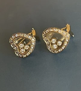 Dancing Diamond Earrings in 18ct Yellow Gold Floating Heart Leverback - Picture 1 of 10