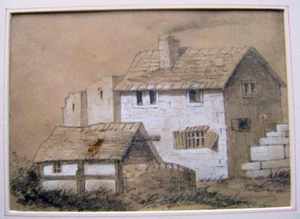 LANDSCAPE A.EUROPEAN FARM HOUSE BY A RUIN CONT' SCHOOL PENCIL/WASH EARLY 19THC - Picture 1 of 1