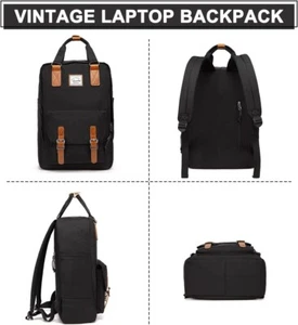Laptop Backpack Bags 15.6 Inch School Backpack Women Vintage Work Office BLACK - Picture 1 of 7