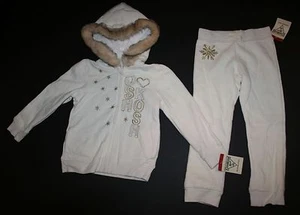 New OshKosh Girls 4T Outift Set 2 Piece Ivory Faux Fur Hoodie Top & Sweatpants - Picture 1 of 3