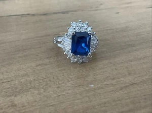 RP Sterling Silver Lab Created Sapphire Cluster Ring Sz 7 - Picture 1 of 8
