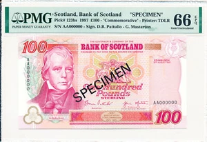 Bank of Scotland Scotland 100 Pounds 1997 Specimen PMG 66EPQ - Picture 1 of 2