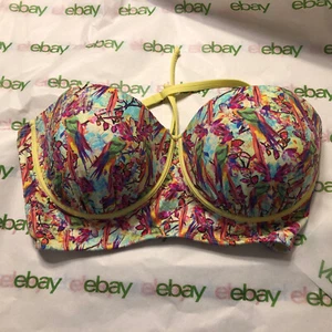 Sandoratto Bright Tropical Parrots Bright Colors Floral Bikini  Top Only Size D - Picture 1 of 9
