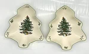 Spode Christmas Tree Holiday Süßigkeiten Nuss Schmuck Geschirr, Baumform - 2er Set - Bild 1 von 5