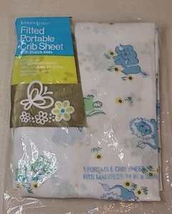 NOS Vintage Toddletime Fitted Crib Sheet 24x38 Cotton JCPenney Blue&Green Animal - Picture 1 of 24