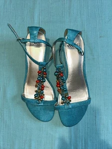 Womens Dress Sandals W/Embellishment Turqoise W/Multi Colored Beads - Picture 1 of 4