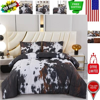 Elegante juego de edredón negro estampado de vaca tamaño king - 3 piezas ropa de cama elegancia Foto 1 de 4