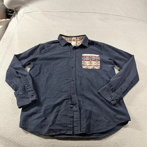 On the Byas Navy Blue Aztec Southwestern Pocket Button Down Shirt 100% Cotton L - Picture 1 of 6