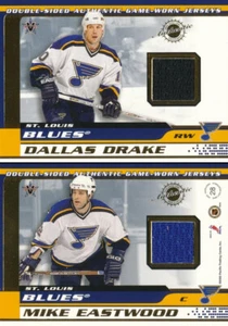 2001-02 Vanguard DOUBLE-SIDED JERSEY #28 DALLAS DRAKE / MIKE EASTWOOD - Blues - Bild 1 von 1