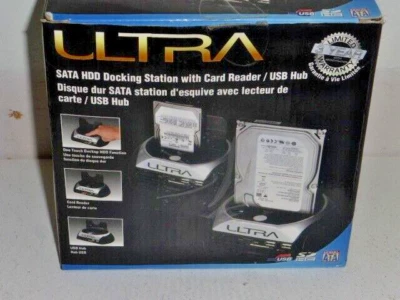 Ultra SATA HDD Hard Drive Dock w/ Card Reader 2-USB Hub SD HC One Touch Backup - Image 1 of 4