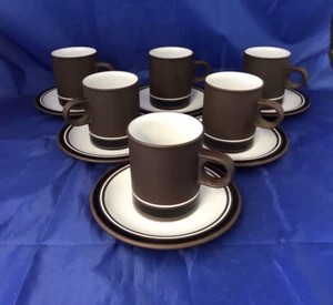 Set of Six Hornsea Contrast Brown Espresso Coffee Cups & Saucers - FREE [POSTAGE - Picture 1 of 9