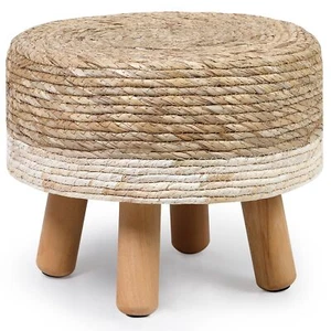 White Natural Seagrass Poufs Hand Weave Round Ottoman Foot Rest Foot Stool w/Leg - Picture 1 of 6