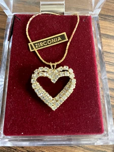 Cubic Zirconia Open Hearts Pendant Vintage Necklace - Picture 1 of 5