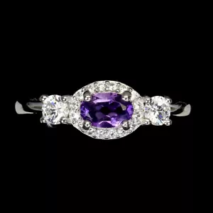 Anillo Ovalado De Amatista Natural De Plata 925 Joyería 8 - Imagen 1 de 9