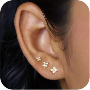 3 Pairs Gold Earrings Women 925 Sterling SilveHypoallergenic 14K l Jewelry - Picture 1 of 6