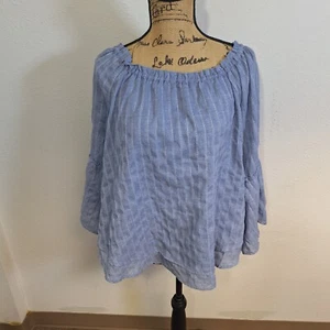Blusa Campesina Westport Periwinkle Rayas Talla XL Fuera del Hombro Manga Acampanada - Imagen 1 de 10