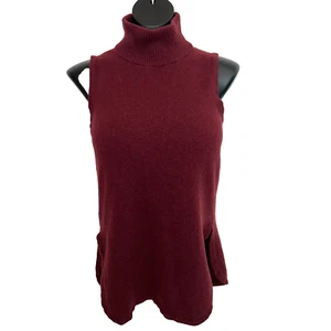 Ann Taylor - Women's M Sleeveless Tunic Sweater Mock Neck Burgundy Split Hem - Picture 1 of 12