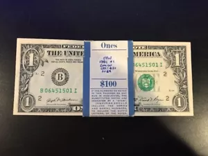 1981 One Dollar ($1) Bill Uncirculated Consecutive Sequential BEP Wrap - 1 Note - Picture 1 of 2