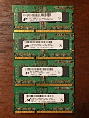 Micron 8GB RAM - 4x2GB SODIMMs DDR3-1333 MHz PC3-10600 Memory MT8JSF25664HZ1G4D1 - Image 1 of 3