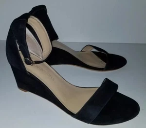 BOSTON PROPER black Suede One Strap Ankle Wedge Heels. 8.5 - Picture 1 of 5
