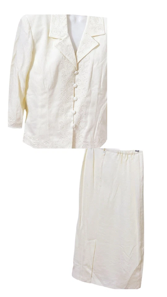 Conjunto de traje chaqueta y falda Plaza South crema/blanco de 2 piezas talla 16P Foto 1 de 4