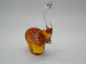 Vintage Amber Glass Elephant Figurine Paperweight 6.5" tall Trunk upright - Picture 1 of 11