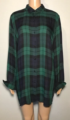 Camisa para mujer Chaps talla L cuello a cuadros manga larga con botones de gran tamaño Foto 1 de 4